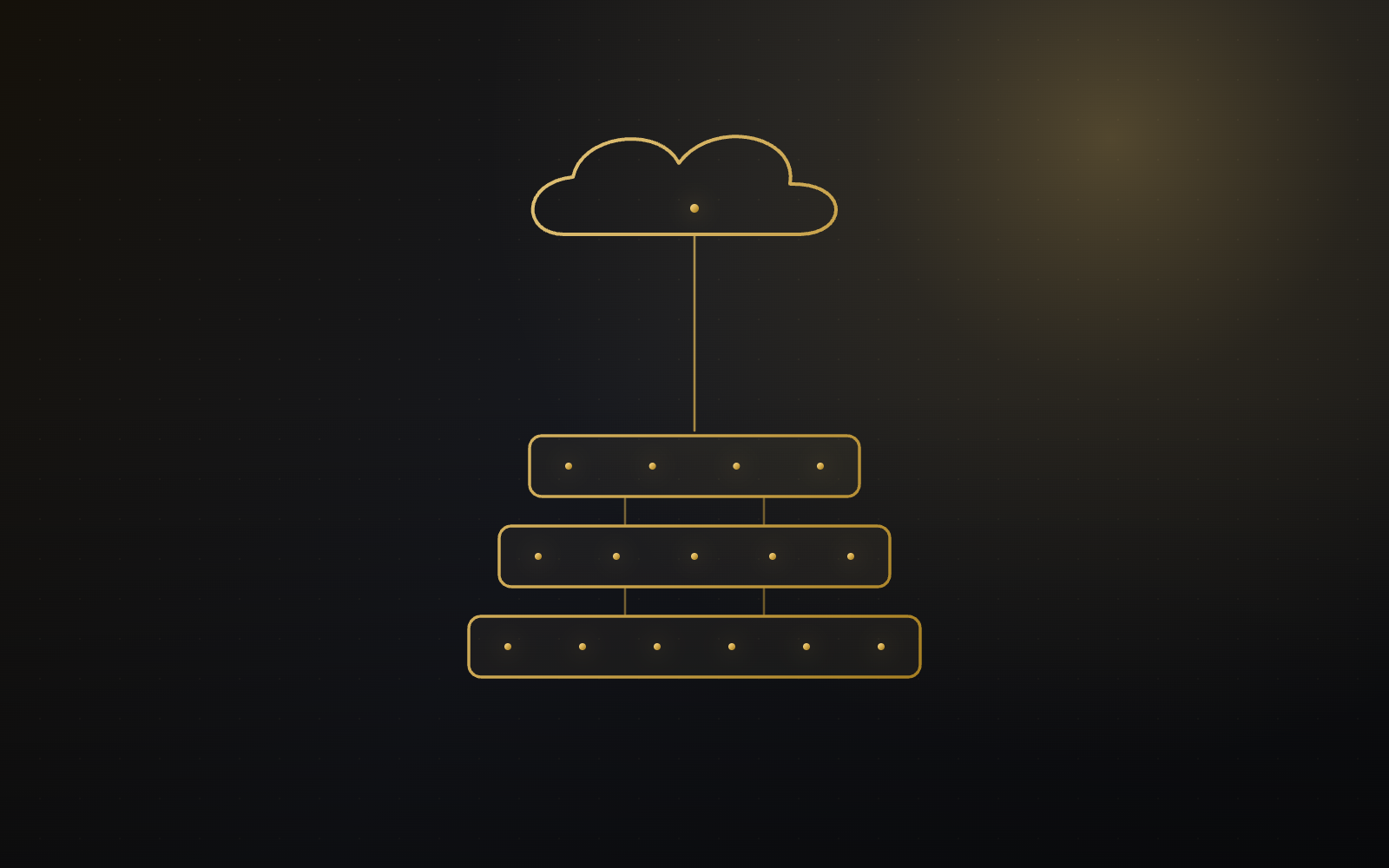 Gold illustration of a cloud above stacked architecture tiers