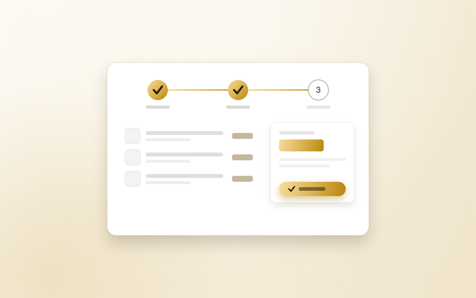 Product UI illustration of a multi-step checkout with a pay button