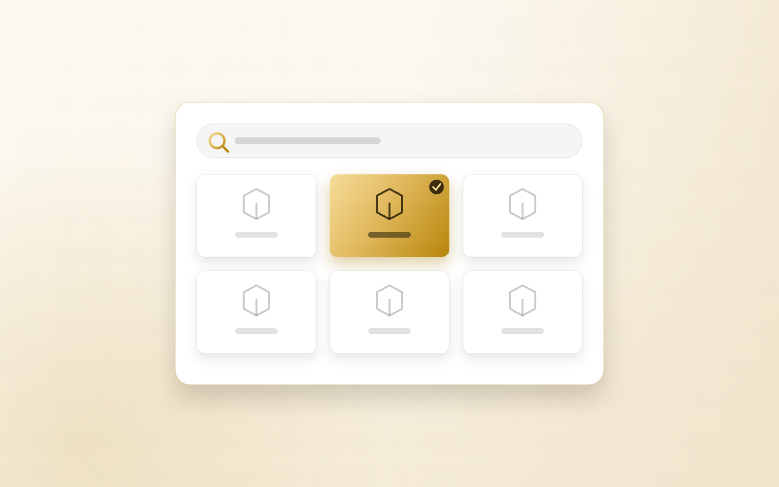 Product UI illustration of a material search with a highlighted result tile
